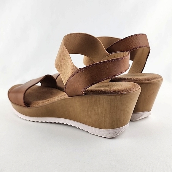 dsd Wedge Straps Sandals Tan Leather Lightweight Elasticized Ankle Size 38 - Picture 7 of 13